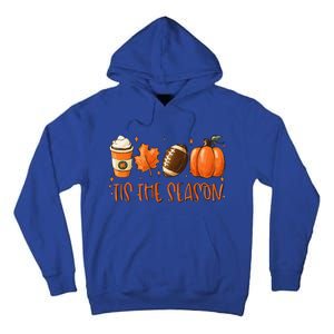 Tis The Season Pumpkin Leaf Latte Fall Thanksgiving Football Tall Hoodie