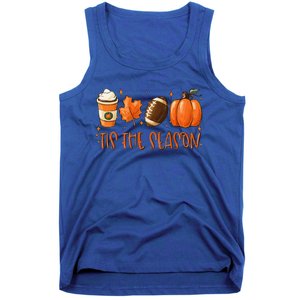 Tis The Season Pumpkin Leaf Latte Fall Thanksgiving Football Tank Top