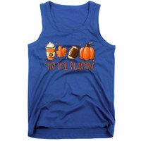 Tis The Season Pumpkin Leaf Latte Fall Thanksgiving Football Tank Top