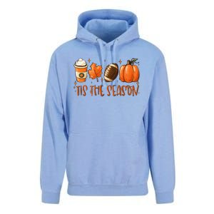 Tis The Season Pumpkin Leaf Latte Fall Thanksgiving Football Unisex Surf Hoodie