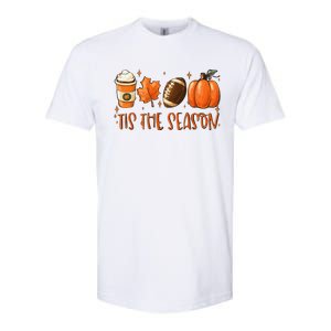 Tis The Season Pumpkin Leaf Latte Fall Thanksgiving Football Softstyle CVC T-Shirt