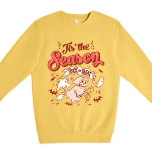 Tis' The Season Skeleton Ghost Retro Halloween Costume Party Cool Gift Premium Crewneck Sweatshirt