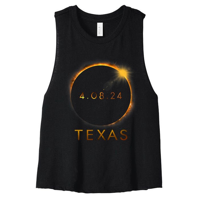 Texas Total Solar Eclipse April 8 2024 Texas Solar Eclipse Women's Racerback Cropped Tank