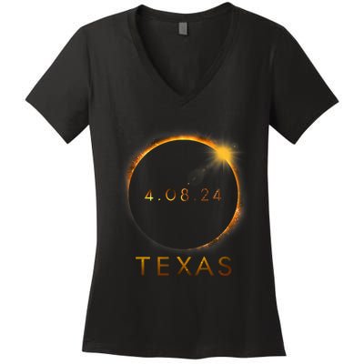 Texas Total Solar Eclipse April 8 2024 Texas Solar Eclipse Women's V-Neck T-Shirt