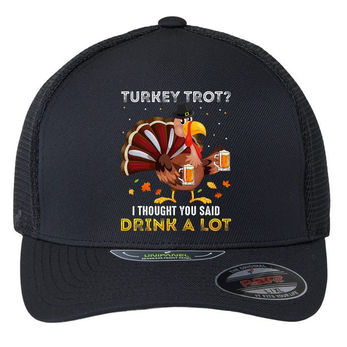 Turkey Trot Squad Running Drinking Thanksgiving Flexfit Unipanel Trucker Cap
