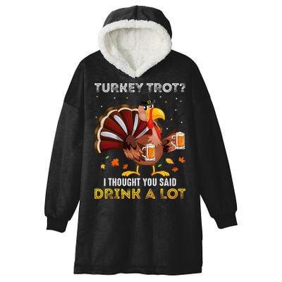 Turkey Trot Squad Running Drinking Thanksgiving Hooded Wearable Blanket