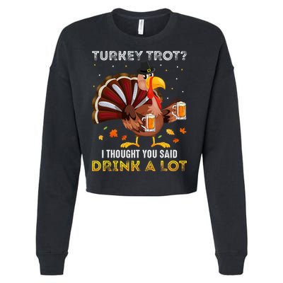 Turkey Trot Squad Running Drinking Thanksgiving Cropped Pullover Crew