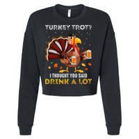 Turkey Trot Squad Running Drinking Thanksgiving Cropped Pullover Crew