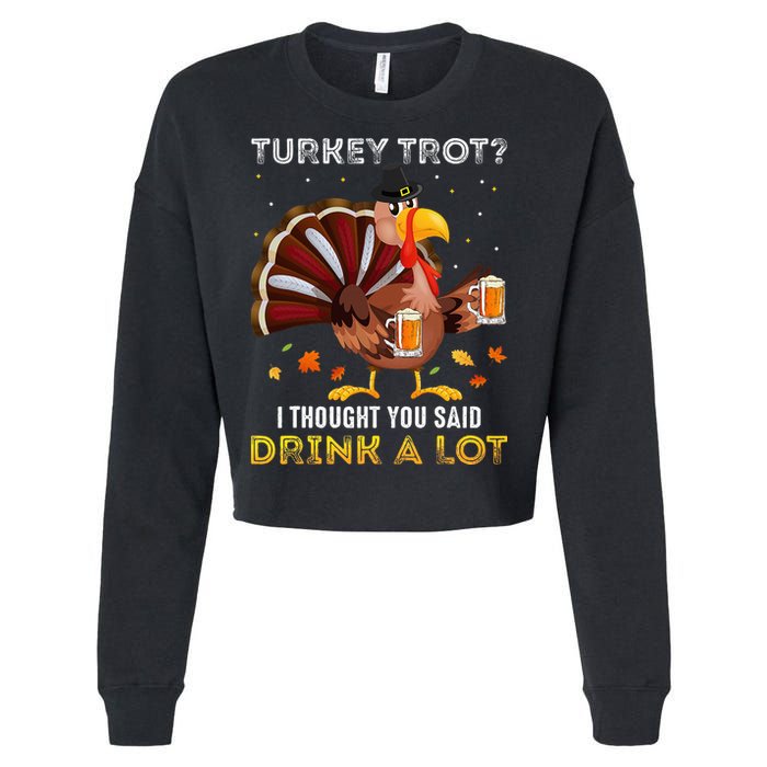 Turkey Trot Squad Running Drinking Thanksgiving Cropped Pullover Crew