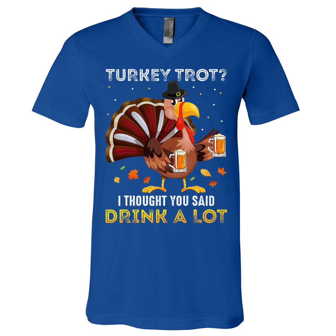 Turkey Trot Squad Running Drinking Thanksgiving V-Neck T-Shirt