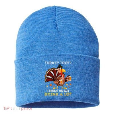 Turkey Trot Squad Running Drinking Thanksgiving Sustainable Knit Beanie