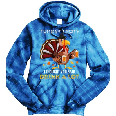 Turkey Trot Squad Running Drinking Thanksgiving Tie Dye Hoodie