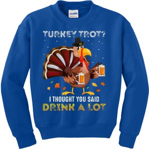 Turkey Trot Squad Running Drinking Thanksgiving Kids Sweatshirt