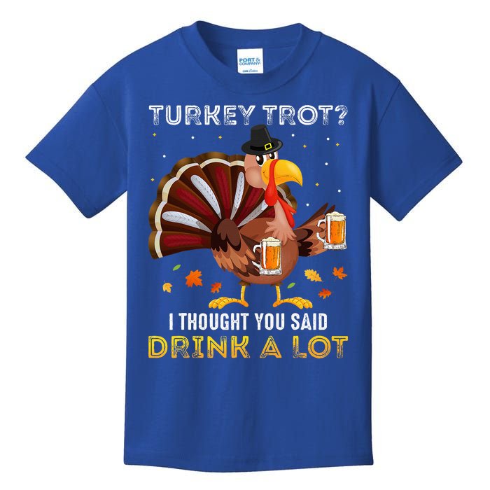 Turkey Trot Squad Running Drinking Thanksgiving Kids T-Shirt