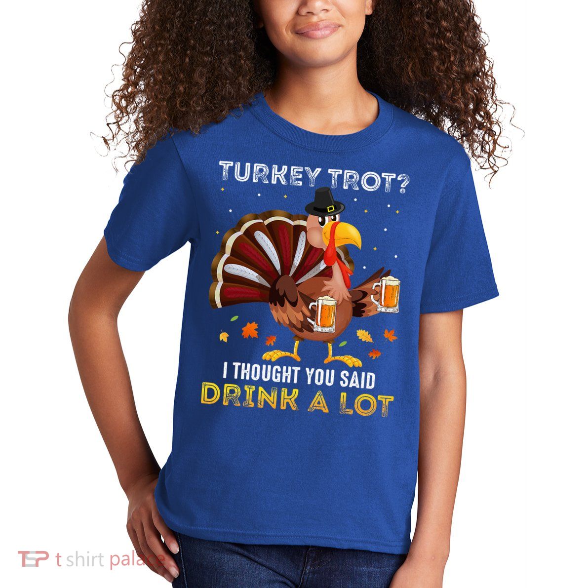 Turkey Trot Squad Running Drinking Thanksgiving Kids T-Shirt