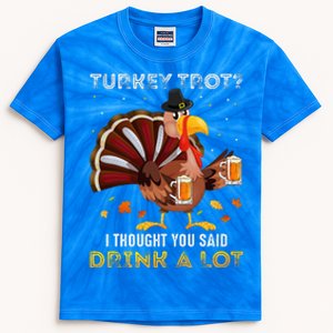 Turkey Trot Squad Running Drinking Thanksgiving Kids Tie-Dye T-Shirt