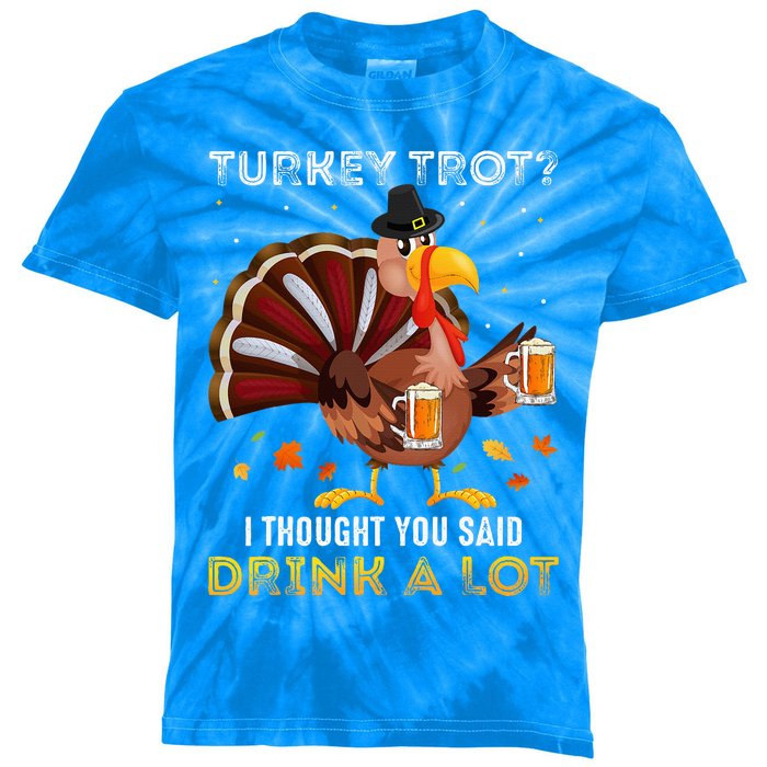 Turkey Trot Squad Running Drinking Thanksgiving Kids Tie-Dye T-Shirt