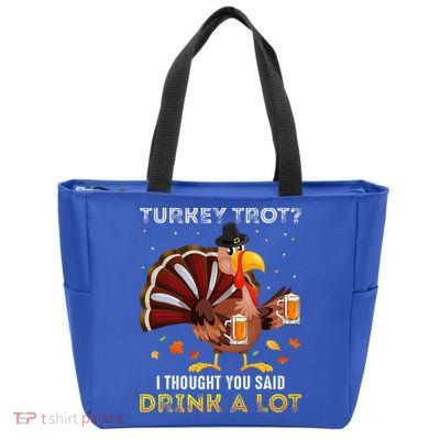 Turkey Trot Squad Running Drinking Thanksgiving Zip Tote Bag