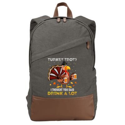Turkey Trot Squad Running Drinking Thanksgiving Cotton Canvas Backpack