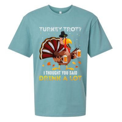 Turkey Trot Squad Running Drinking Thanksgiving Sueded Cloud Jersey T-Shirt