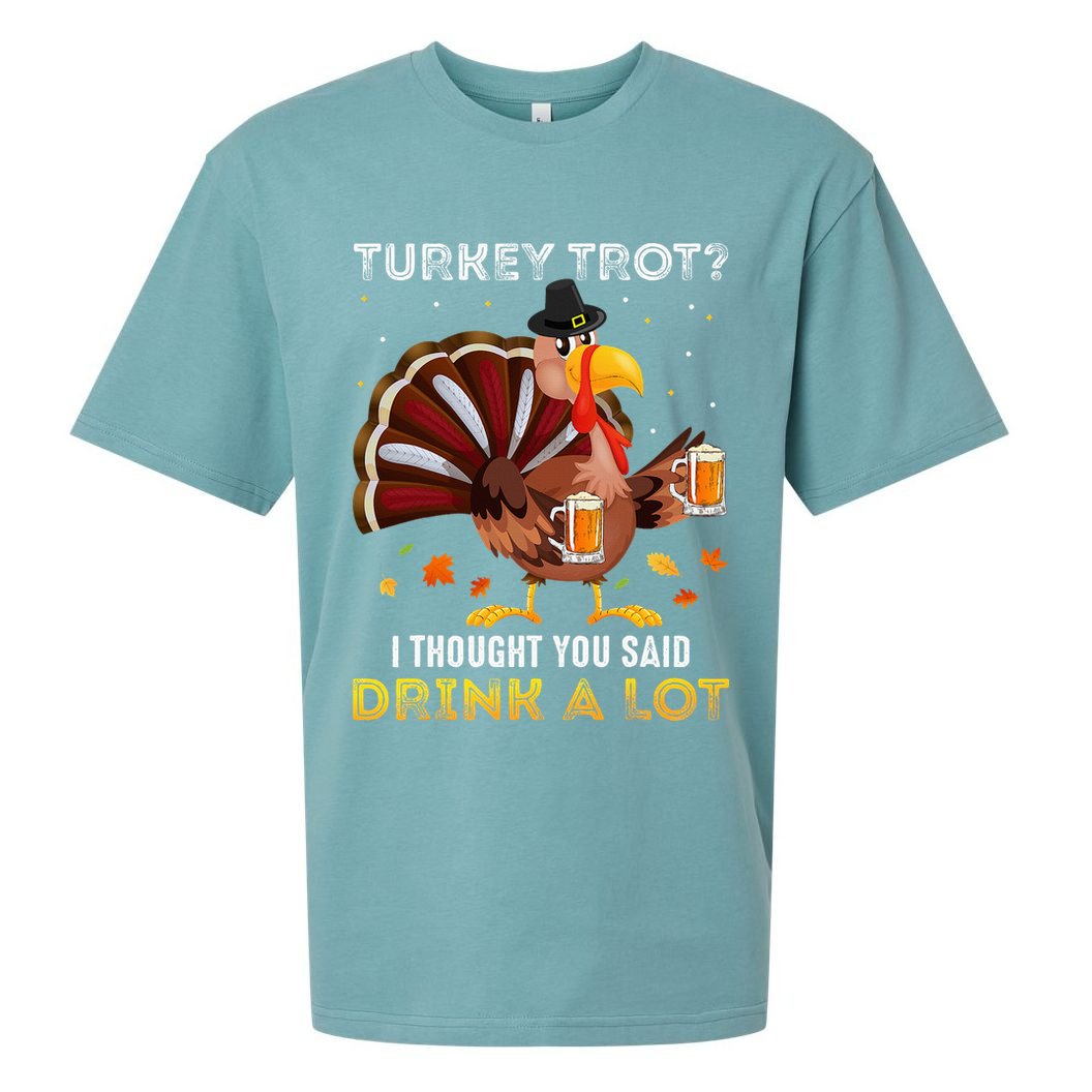 Turkey Trot Squad Running Drinking Thanksgiving Sueded Cloud Jersey T-Shirt