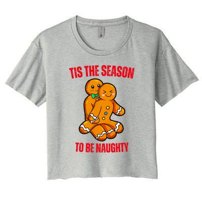 Tis The Season To Be Naughty Gingerbread Couple Christmas Women's Crop Top Tee