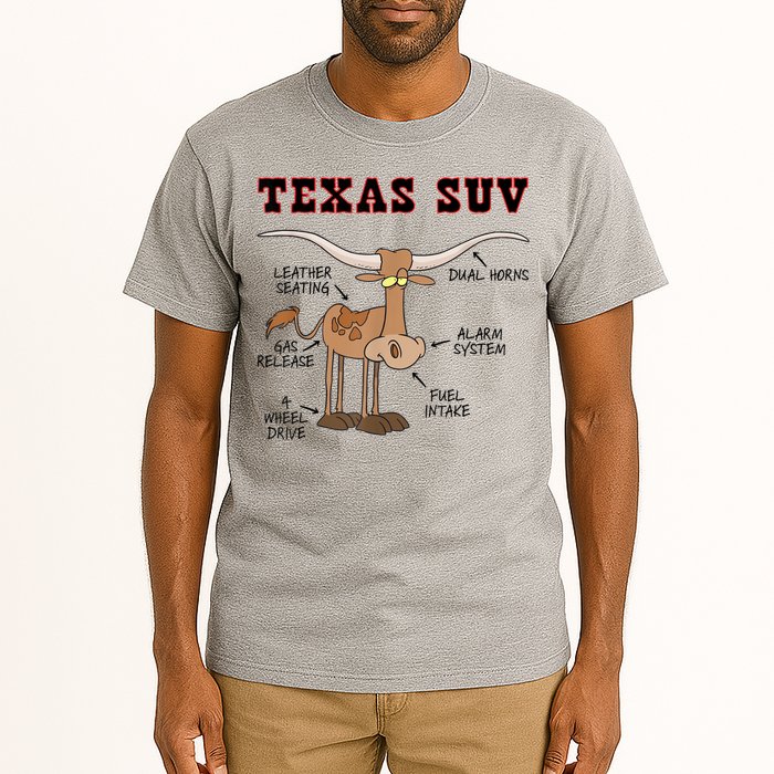 Texas TX SUV Funny Joke Longhorn Cattle Cow Tall T-Shirt