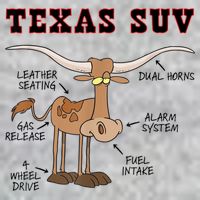 Texas TX SUV Funny Joke Longhorn Cattle Cow Tall T-Shirt