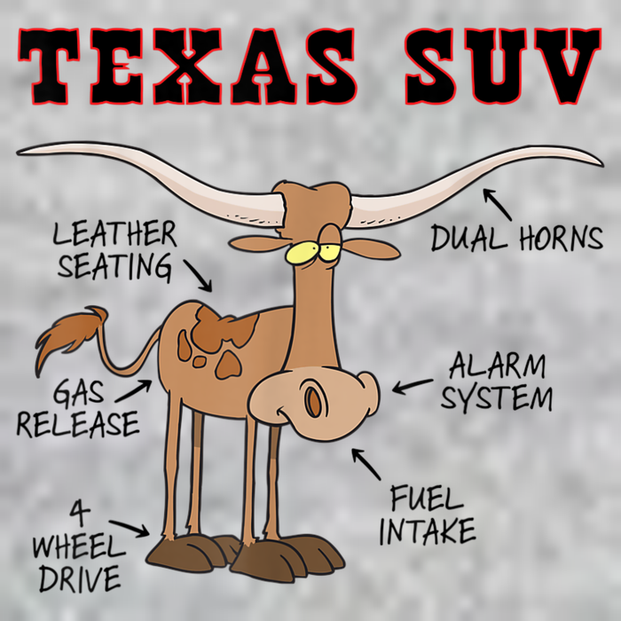 Texas TX SUV Funny Joke Longhorn Cattle Cow Tall T-Shirt