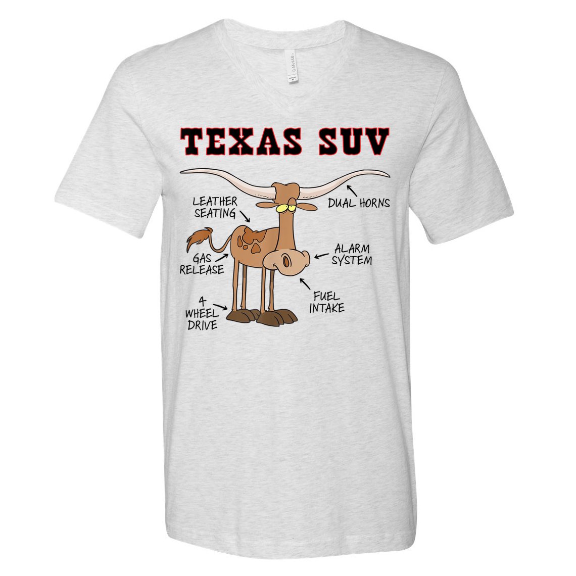 Texas TX SUV Funny Joke Longhorn Cattle Cow V-Neck T-Shirt