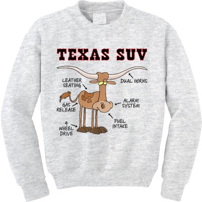 Texas TX SUV Funny Joke Longhorn Cattle Cow Kids Sweatshirt