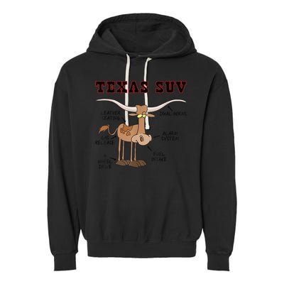 Texas TX SUV Funny Joke Longhorn Cattle Cow Garment-Dyed Fleece Hoodie