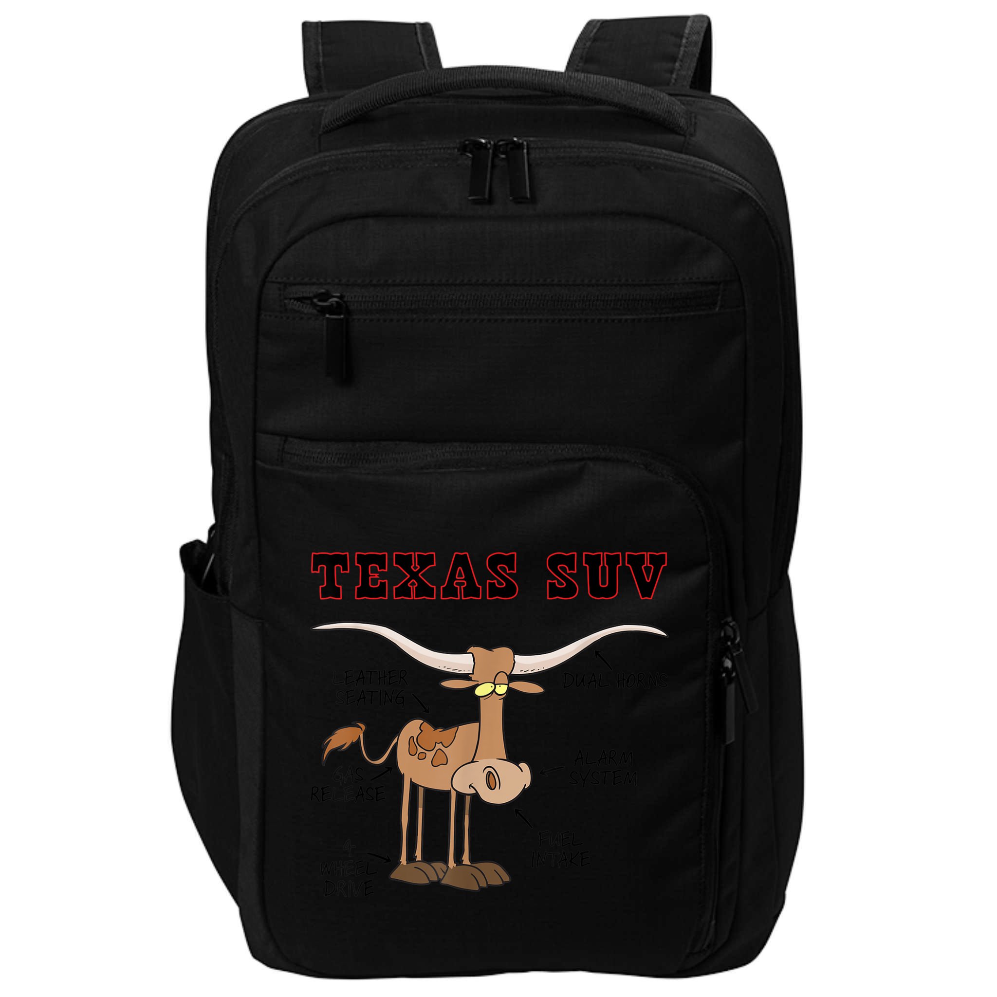 Texas TX SUV Funny Joke Longhorn Cattle Cow Impact Tech Backpack
