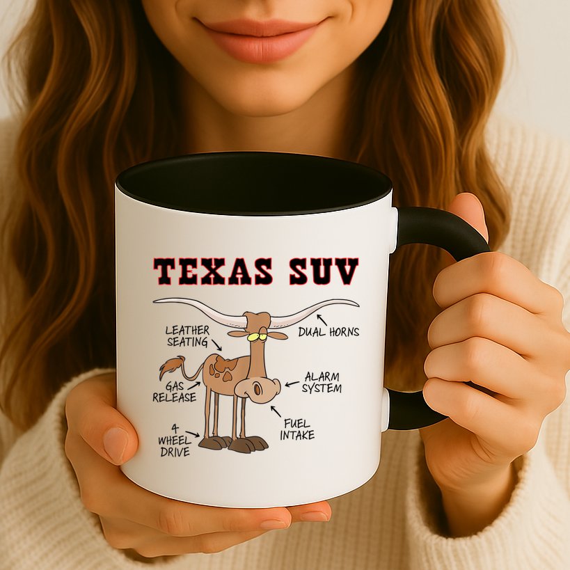 Texas TX SUV Funny Joke Longhorn Cattle Cow Mug