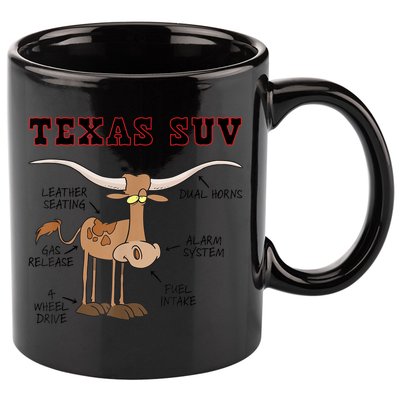 Texas TX SUV Funny Joke Longhorn Cattle Cow 11oz C Handle Ceramic Mug