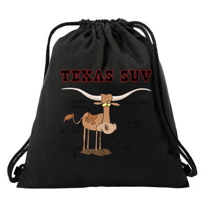 Texas TX SUV Funny Joke Longhorn Cattle Cow Drawstring Bag