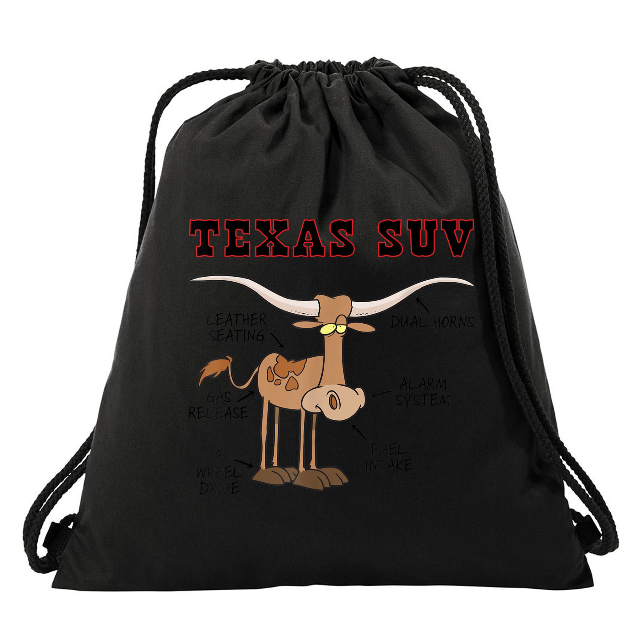 Texas TX SUV Funny Joke Longhorn Cattle Cow Drawstring Bag
