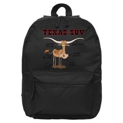 Texas TX SUV Funny Joke Longhorn Cattle Cow 16 in Basic Backpack