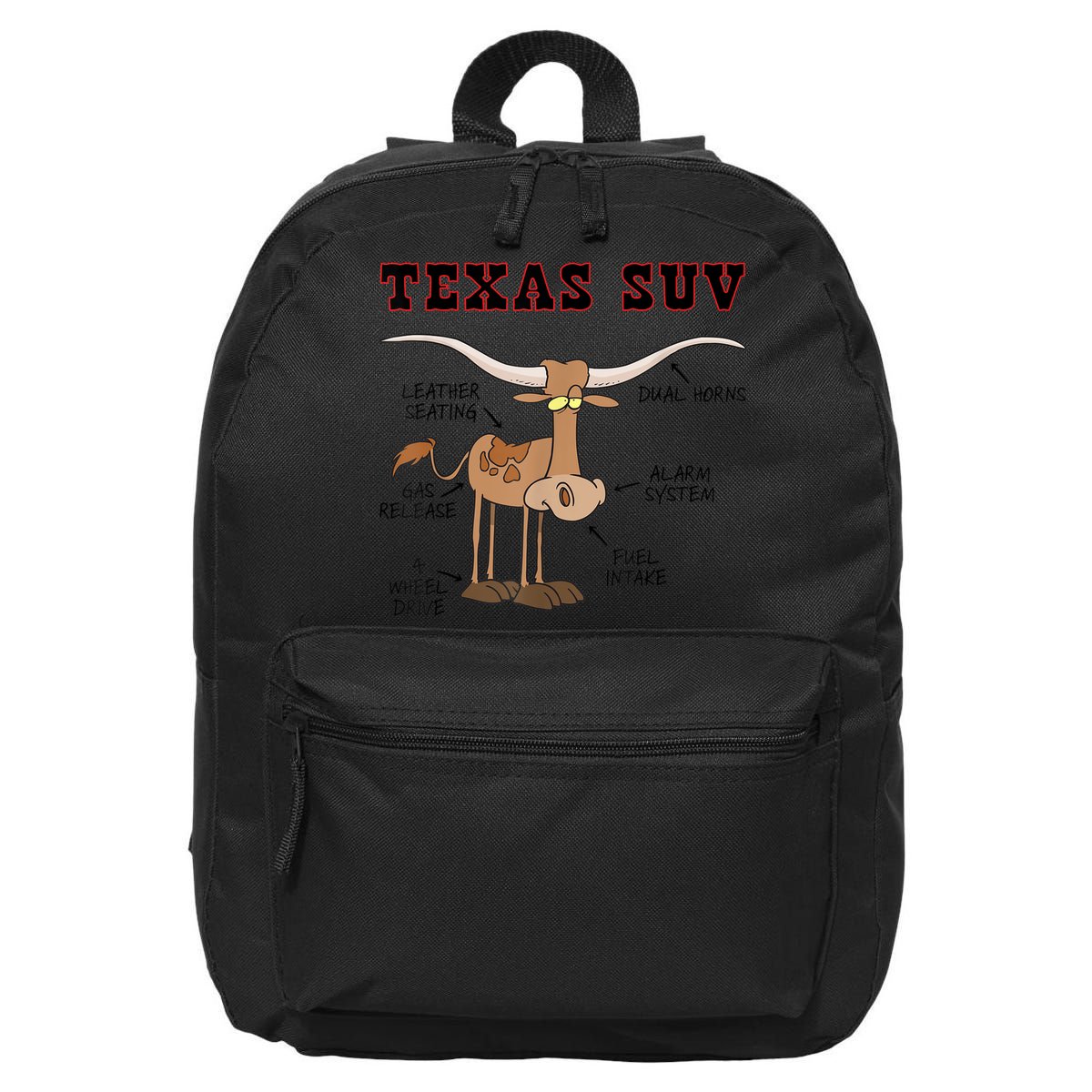 Texas TX SUV Funny Joke Longhorn Cattle Cow 16 in Basic Backpack