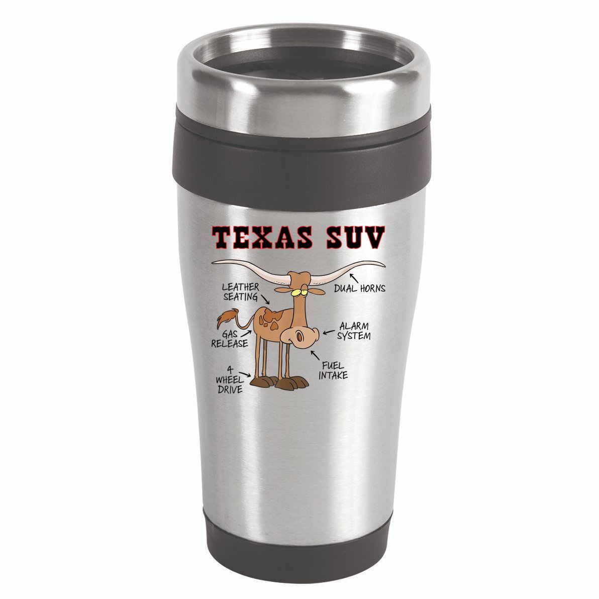 Texas TX SUV Funny Joke Longhorn Cattle Cow 16oz Travel Tumbler