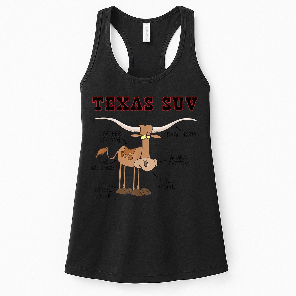 Texas TX SUV Funny Joke Longhorn Cattle Cow Womens Tank Top