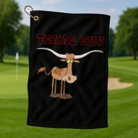 Texas TX SUV Funny Joke Longhorn Cattle Cow Golf Towel