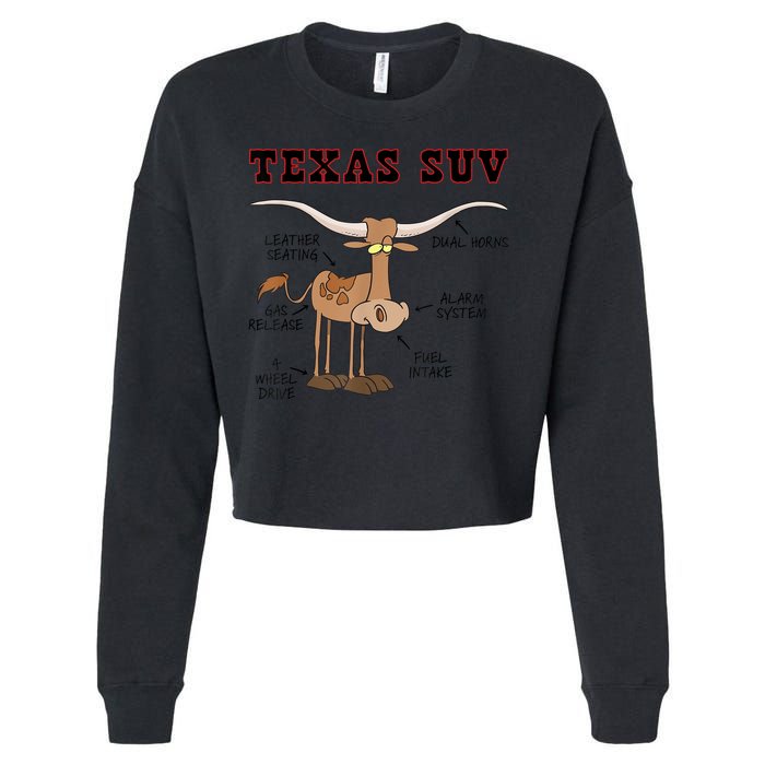 Texas TX SUV Funny Joke Longhorn Cattle Cow Cropped Pullover Crew
