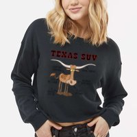 Texas TX SUV Funny Joke Longhorn Cattle Cow Cropped Pullover Crew