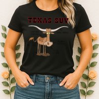 Texas TX SUV Funny Joke Longhorn Cattle Cow Womens T-Shirt
