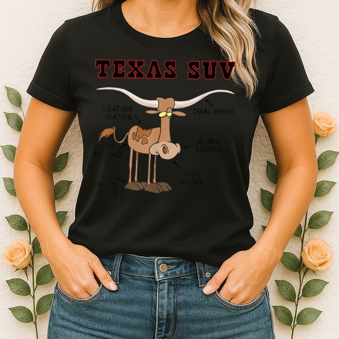 Texas TX SUV Funny Joke Longhorn Cattle Cow Womens T-Shirt