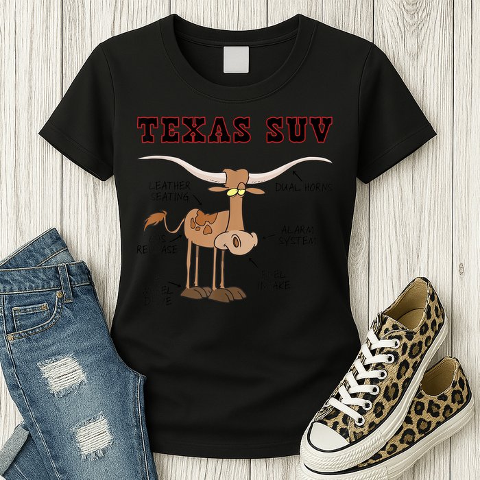 Texas TX SUV Funny Joke Longhorn Cattle Cow Womens T-Shirt