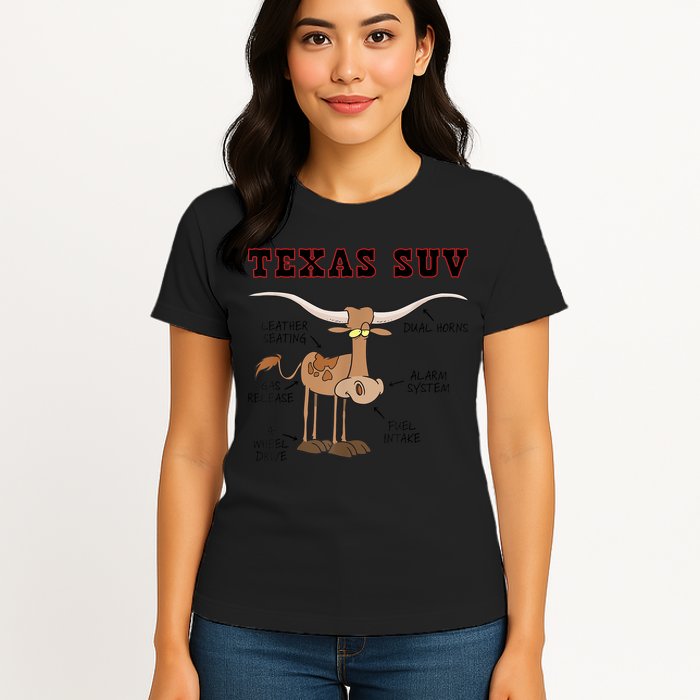 Texas TX SUV Funny Joke Longhorn Cattle Cow Womens T-Shirt