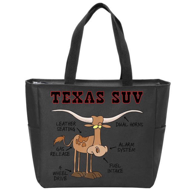 Texas TX SUV Funny Joke Longhorn Cattle Cow Zip Tote Bag