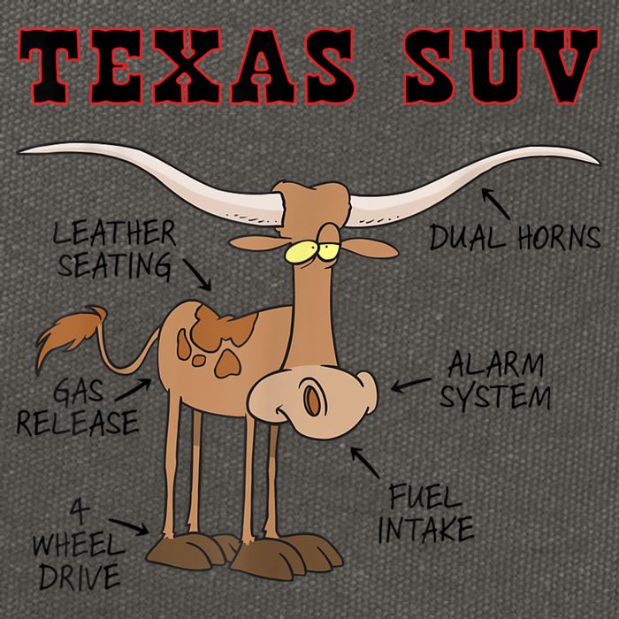 Texas TX SUV Funny Joke Longhorn Cattle Cow Cotton Canvas Backpack